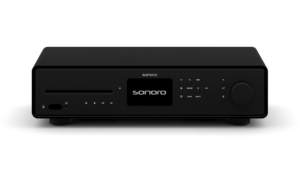 Sonoro MAESTRO Quantum Musiksystem in Schwarz Matt, frontal freigestellt auf weißem Hintergrund.